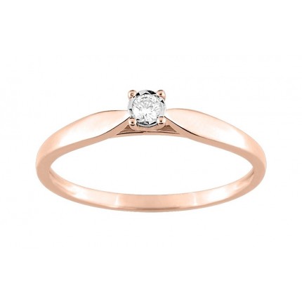 Anillo solitario de oro rosa 9K con diamante 0.05 ct