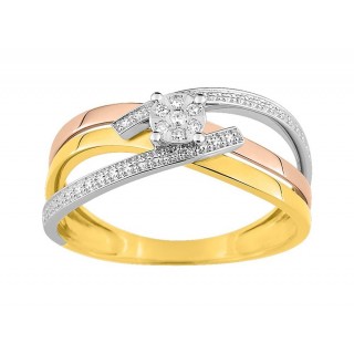 Anillo doble de oro tricolor 9K con diamantes 0.03 ct