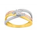 Anillo doble de oro bicolor 9K con diamantes 0.03 ct