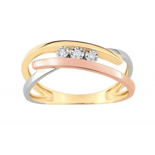 Anel duplo trilogía em ouro bicolor 9K diamantes 0.03 ct