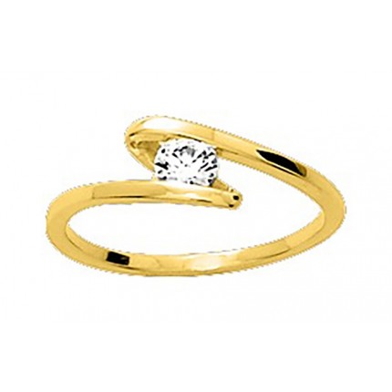 Anillo bañado en oro con circonita de 4 mm diseño zig zag