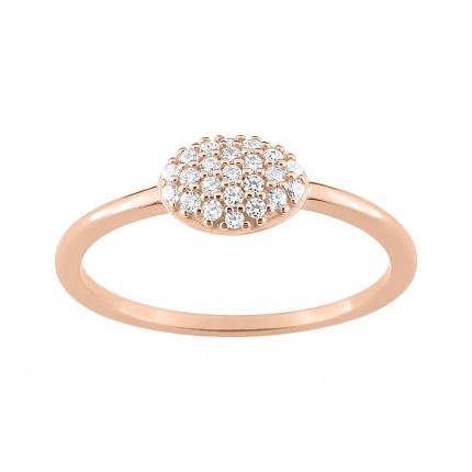 Anel folheado a ouro rosa com rosetón e zircónias