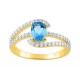 Anillo bañado en oro con circonita azul diseño 4 tiras