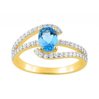 Anel folheado a ouro com zircónia azul design 4 tiras