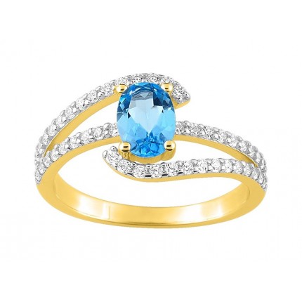 Anillo bañado en oro con circonita azul diseño 4 tiras