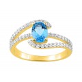 Anel folheado a ouro com zircónia azul design 4 tiras