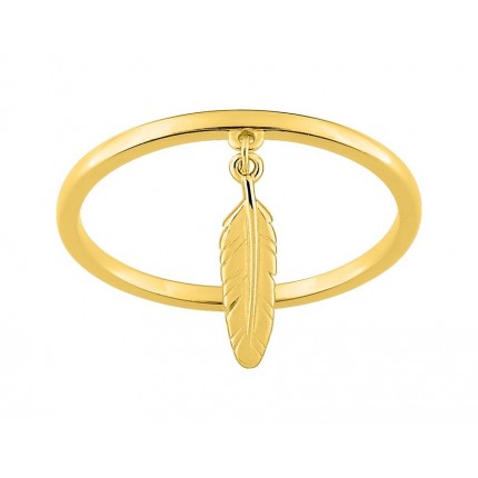 Anillo bañado en oro con colgante pluma