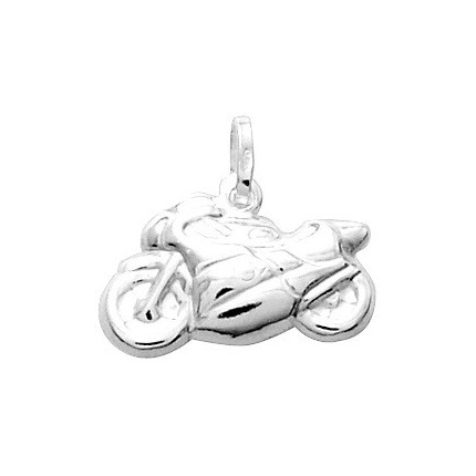 Colgante de plata rodiada con figura de moto