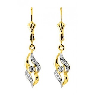 Pendientes de oro bicolor de 9K con diamante 0.0012 ct