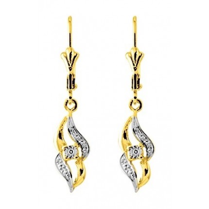 Pendientes de oro bicolor de 9K con diamante 0.0012 ct
