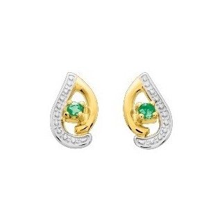 Brincos em ouro bicolor de 9K com esmeralda e zircónia