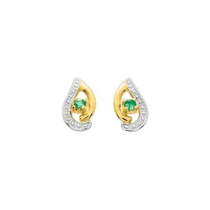 Brincos em ouro bicolor de 9K com esmeralda e zircónia
