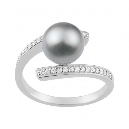 Anillo de Plata con Circonitas y Perla Gris