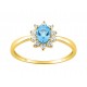 Anel folheado a ouro com zircónia azul