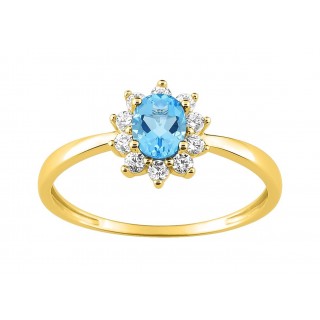 Anel folheado a ouro com zircónia azul
