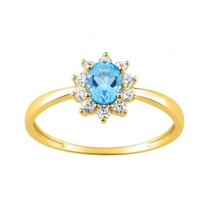 Anel folheado a ouro com zircónia azul
