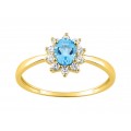 Anel folheado a ouro com zircónia azul