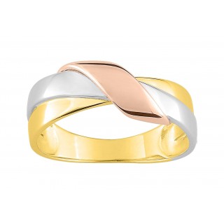 Anillo bañado en oro con 3 aros y diseño nudo tricolor