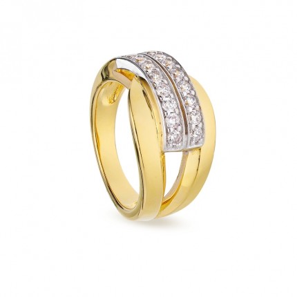 Anillo bañado en oro 2 tiras con circonitas