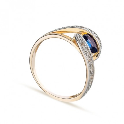 Anillo bañado en oro bicolor con circonita azul Oro Vivo