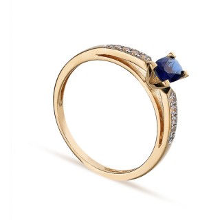 Anillo bañado en oro con circonita azul