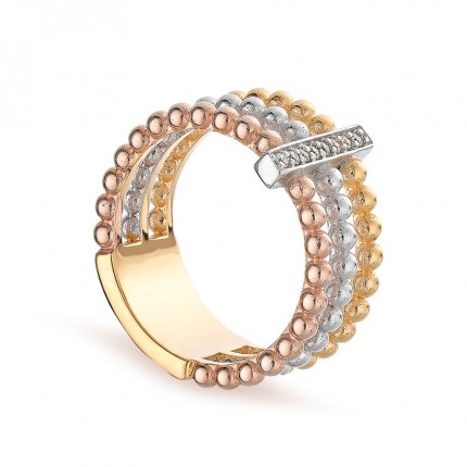Anillo bañado en oro con 3 aros y circonita Oro Vivo