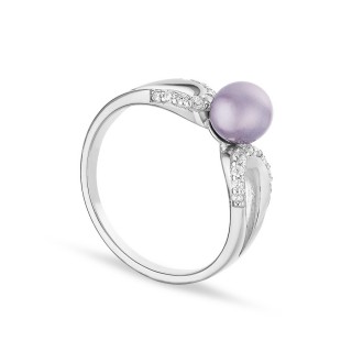 Anel de prata, zircónias e pérola cinza 6 mm