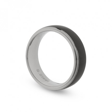 Anillo de acero con el centro negro para caballero