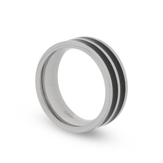 Anillo de acero con 2 líneas negras para caballero