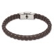 Pulsera de acero Cargo piel marrón y 2 hilos para caballero