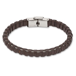 Pulseira de homem em aço e couro castanha com 2 fios