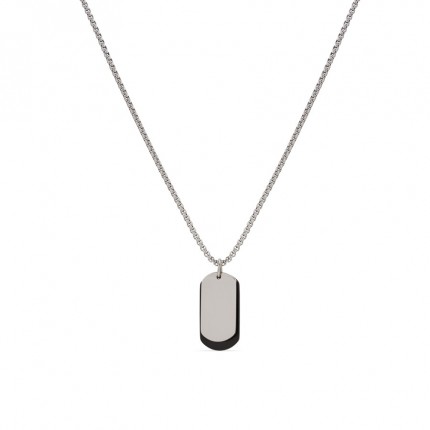 Colar de homem em aço e placa com terminações pretas