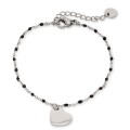 Pulsera de acero con círculo colgante y bolitas negro 16+3 cm