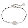 Pulsera de acero con círculo y cadena de bolitas negra 16+3 cm