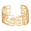 Pulseira rígida em aço dourado larga e aberta com desenho