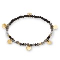 Pulseira em aço dourado com ágata sintética preta com chapas