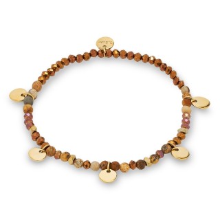 Pulsera de acero ojo de tigre y chapas en dorado