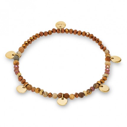 Pulsera de acero ojo de tigre y chapas en dorado