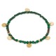 Pulsera con malaquita sintética y chapas de acero en dorado