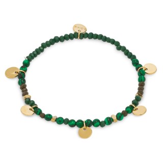 Pulseira em aço dourado com malaquita sintética e chapas