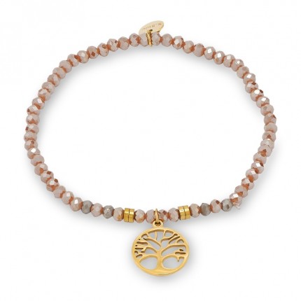Pulsera de acero árbol de la vida con cristal en dorado