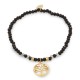 Pulseira em aço com árvore da vida dourada e cristal preto