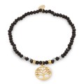 Pulseira em aço com árvore da vida dourada e cristal preto
