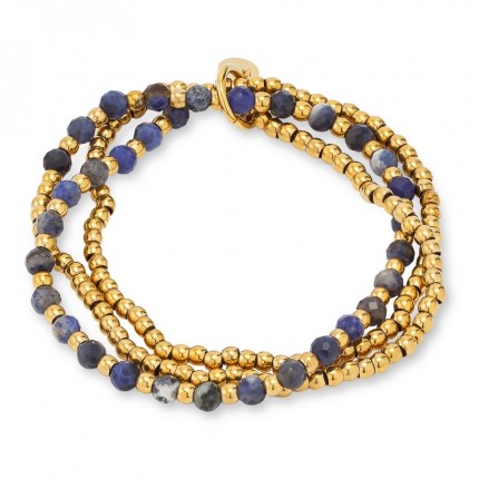 Pulsera triple de acero y lapislázuli azul sintética en dorado