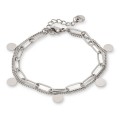Pulsera de acero doble cadena y chapas colgantes 16+3 cm plateado