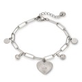 Pulsera corazón y chapas colgantes 16+3 cm en acero plateado