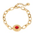 Pulseira em aço com círculo e turquesa vermelha sintética 16+3 cm
