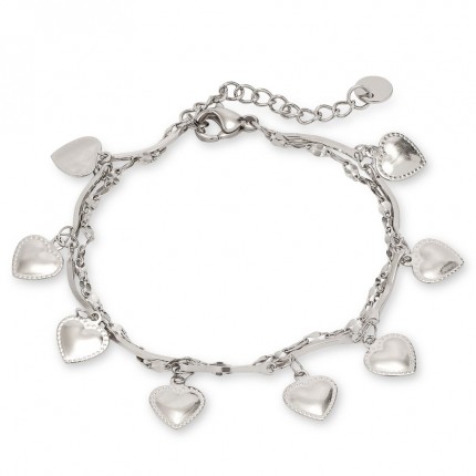 Pulsera de acero con chapas colgantes 16+3 cm en plateado