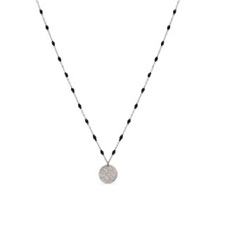 Collar de acero con círculo y cadena de bolitas negras 40+5 cm