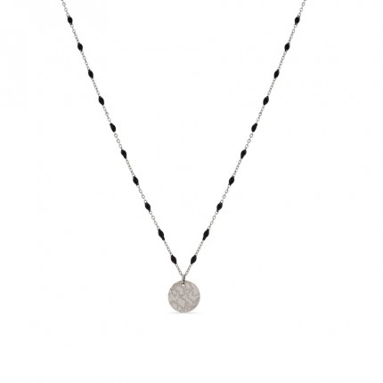 Collar de acero con círculo y cadena de bolitas negras 40+5 cm